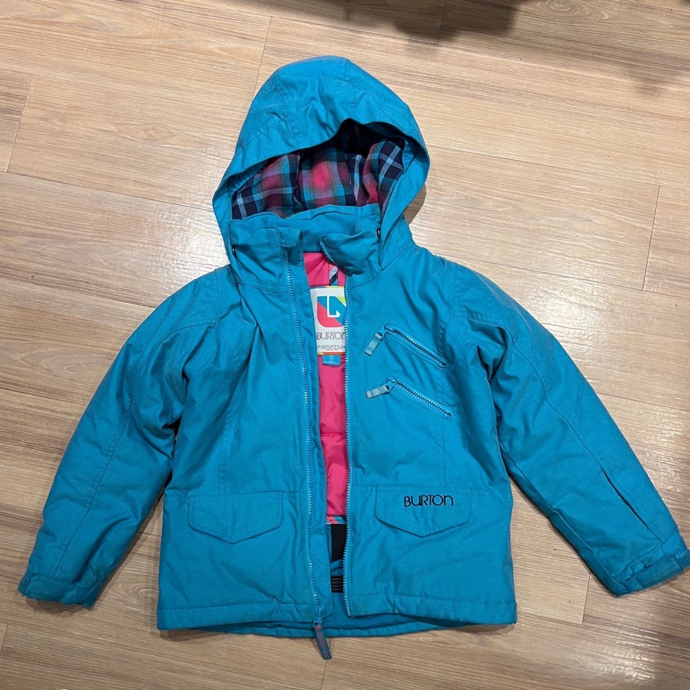 Burton Girls Dryride Snowboard Jacket Hooded Powder Skirt Teal Blue Small 7/8